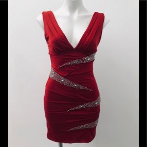Forever 21 red mini dress with silver beads detail